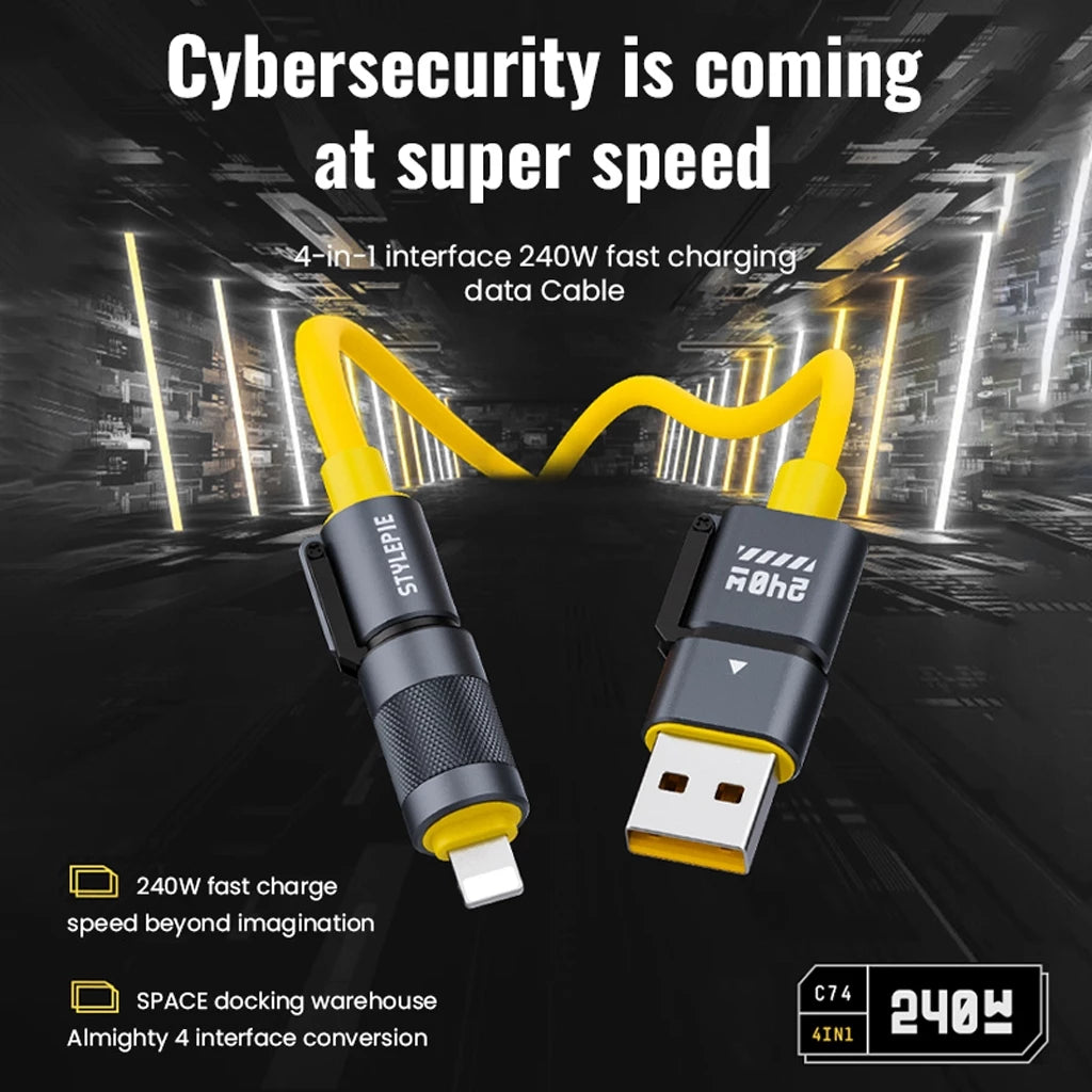 Silicone Spring Style 4in1 240W Fast Charging Cable (1.5 Meter)