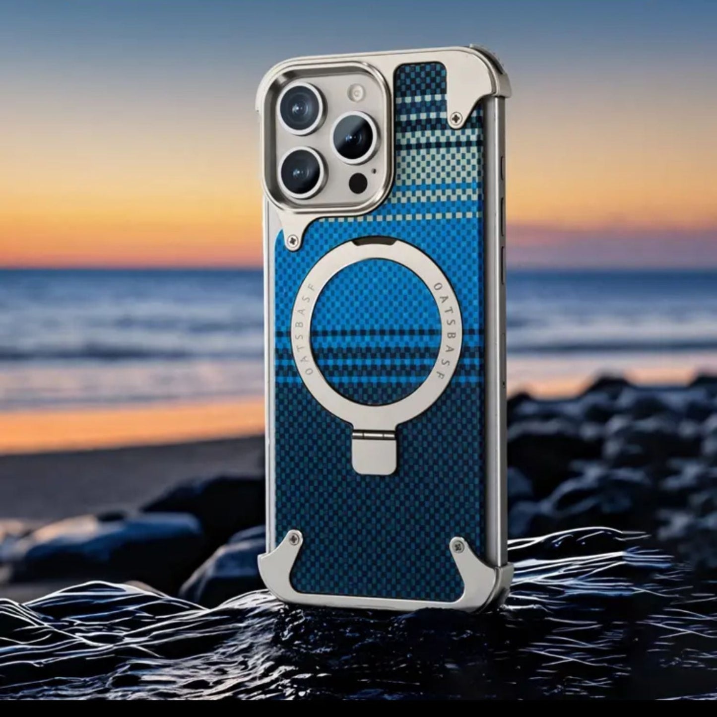 Real Aramid Fiber Cases With Magsafe Rotating Kickstand For iPhones