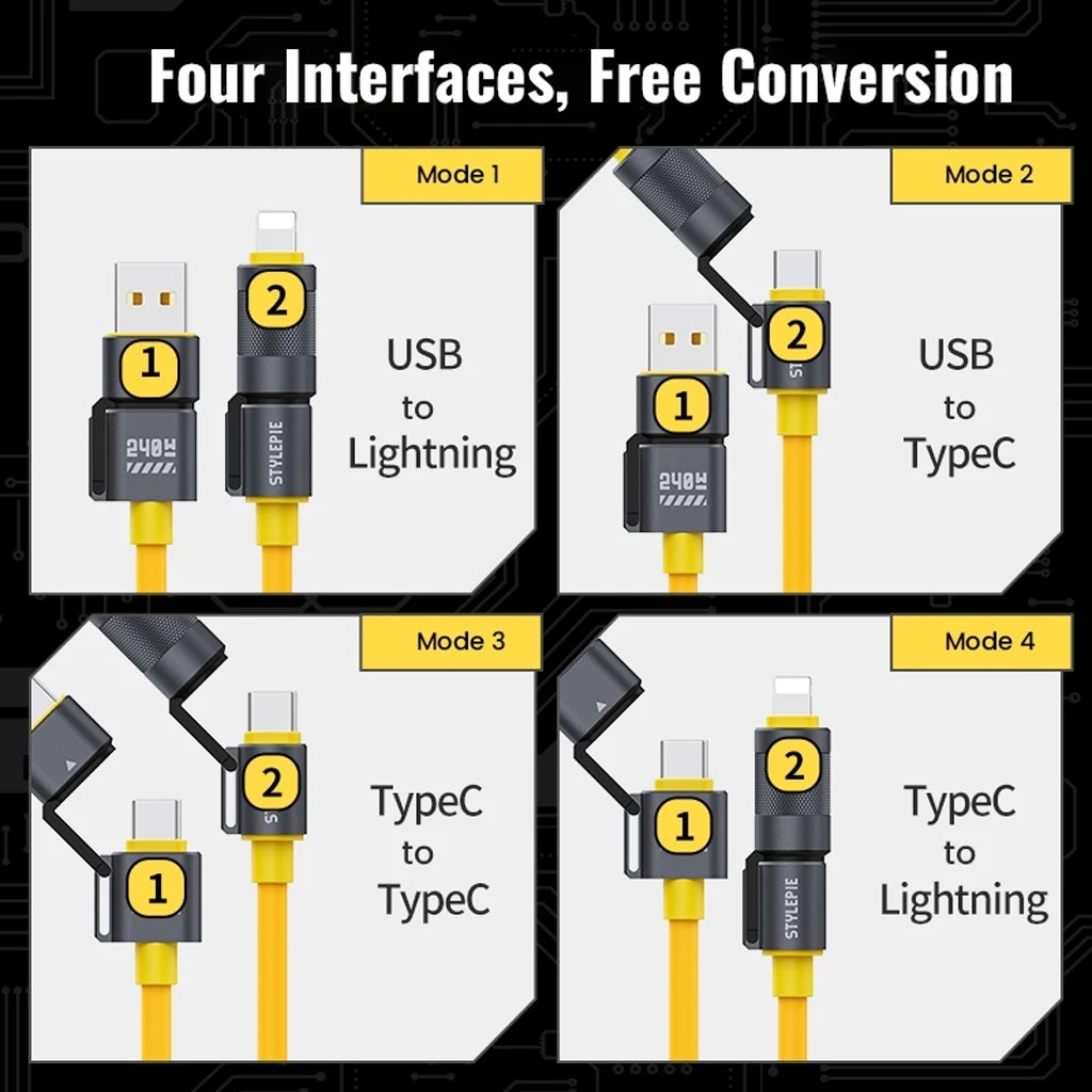 Silicone Spring Style 4in1 240W Fast Charging Cable (1.5 Meter)