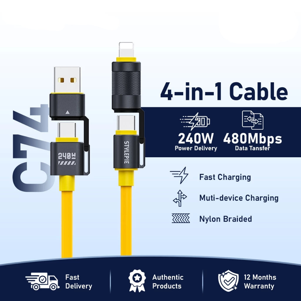 Silicone Spring Style 4in1 240W Fast Charging Cable (1.5 Meter)